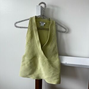 Cache Lime Green Ribbed Halter Tank